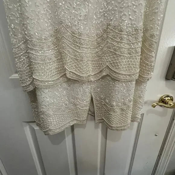 Vintage Brilliante by J.A. Women's Silk Sequined Beaded Crew Neck Dress Size 2X - Picture 8 of 11